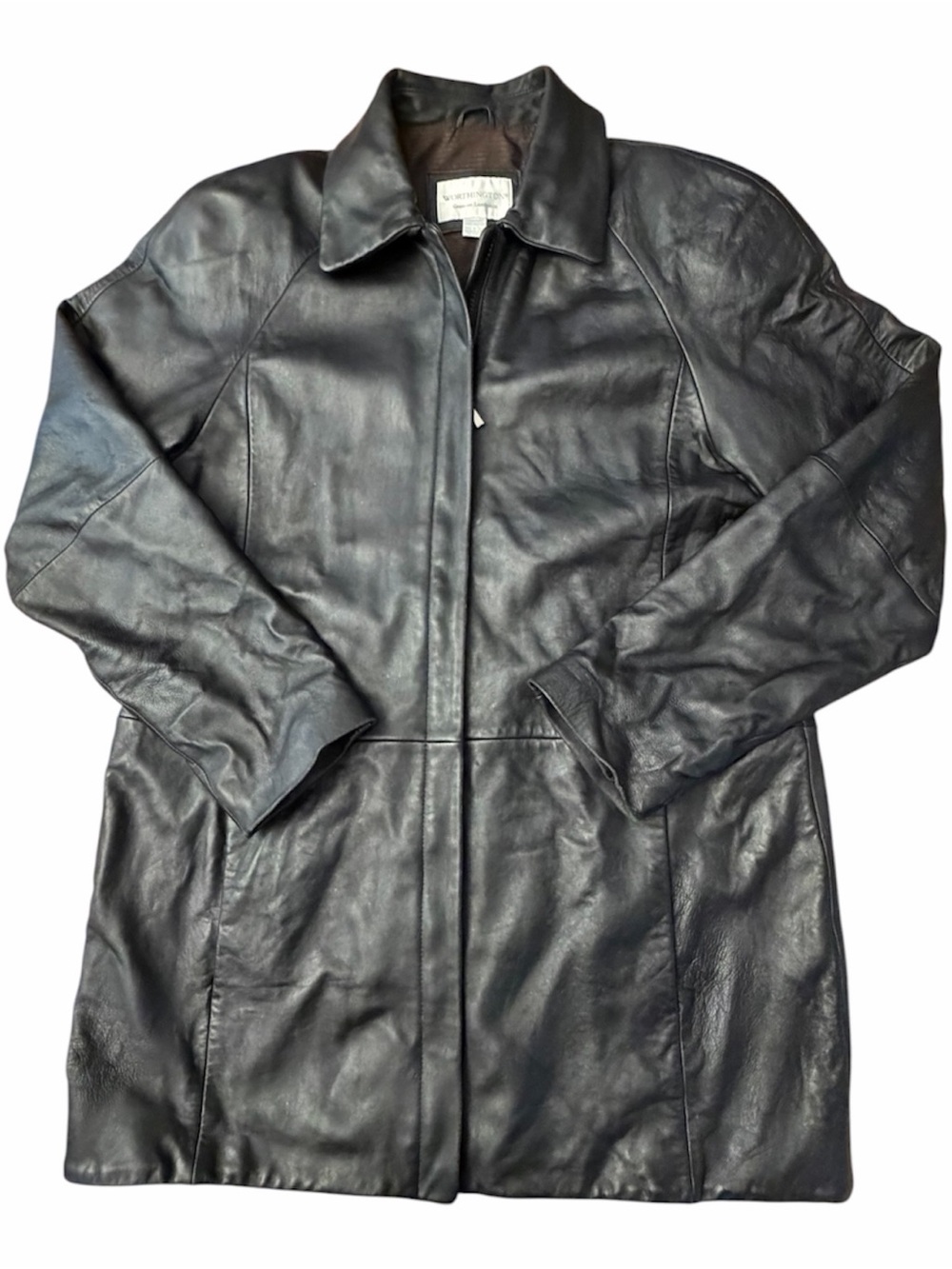 Women’s Black Leather Coat - Classic Zip Front